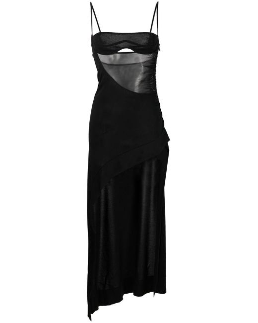 Mugler Semi-sheer Asymmetric Mini Dress in Black | Lyst