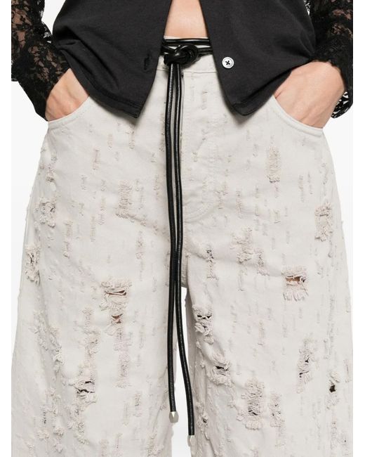 Haikure White Beck Bull Destroy Distressed Shorts