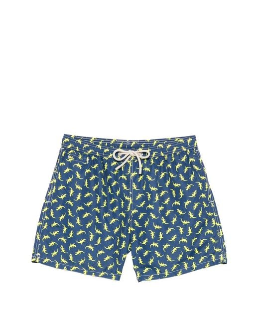 Mc2 Saint Barth Blue Lizard-Print Drawstring Swim Shorts for men