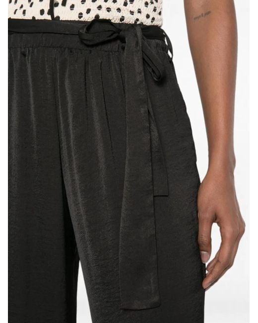 MOUTAKI Black Satin-Finish Belted Trousers