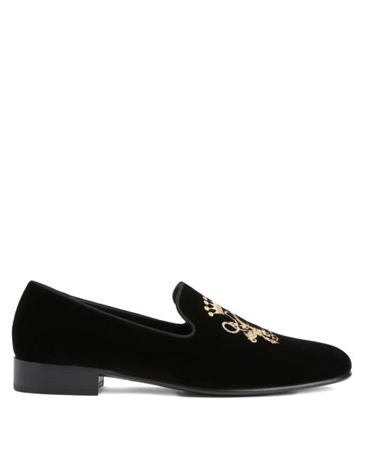 Giuseppe Zanotti Black Terence Embroidered Loafers for men