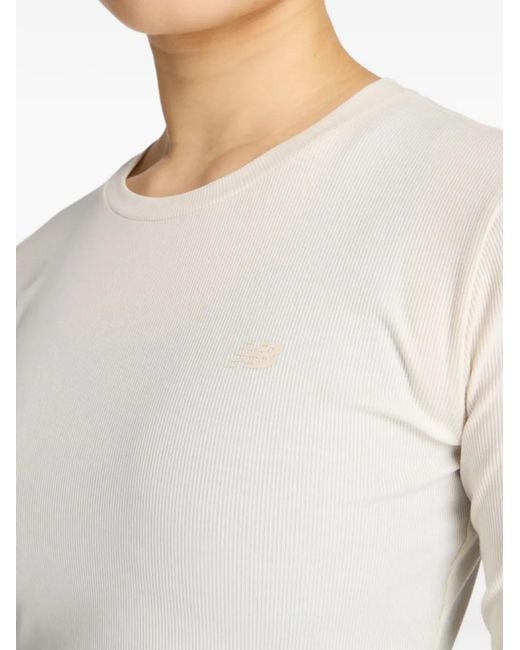 New Balance White Ribbed-Knit Long-Sleeve T-Shirt
