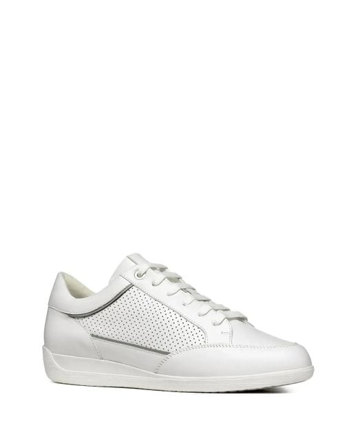 Geox White Myria Perforated Leather Sneakers