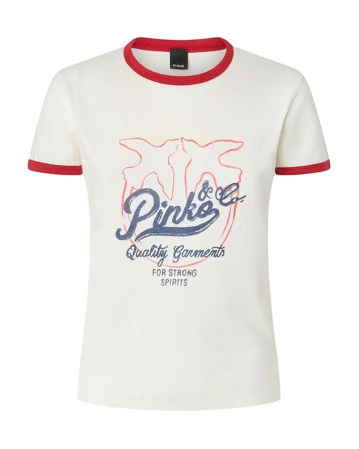 Pinko White Printed Trim T-Shirt