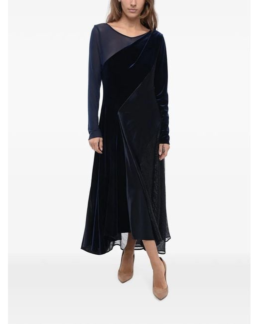 Talbot Runhof Blue Satin Velvet Maxi Dress