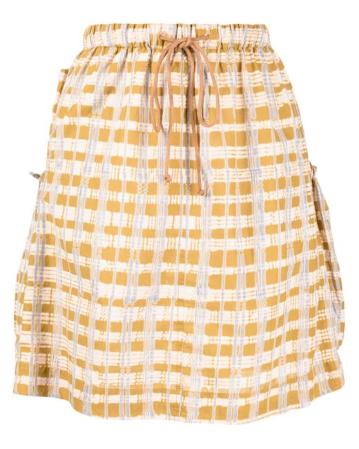 STORY mfg. Metallic Check-Print Drawstring Skirt