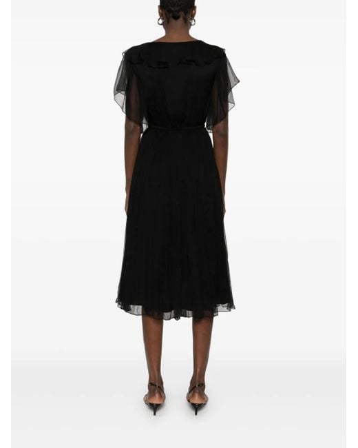 Vestido midi de seda con apliques florales Nissa de color Black