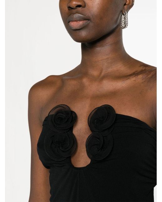 Magda Butrym Black Rose-appliqué Maxi Dress - Women's - Polyamide/spandex/elastane