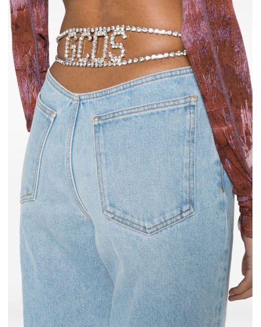 Gcds Blue Chocker Rhinestone-detailed Jeans