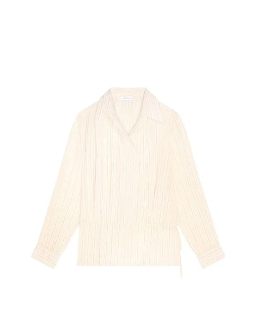Dries Van Noten White Pinstripe Wrap Top