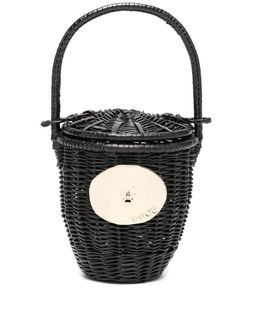 Patou Black Logo-paque Wicker Bucket Bag