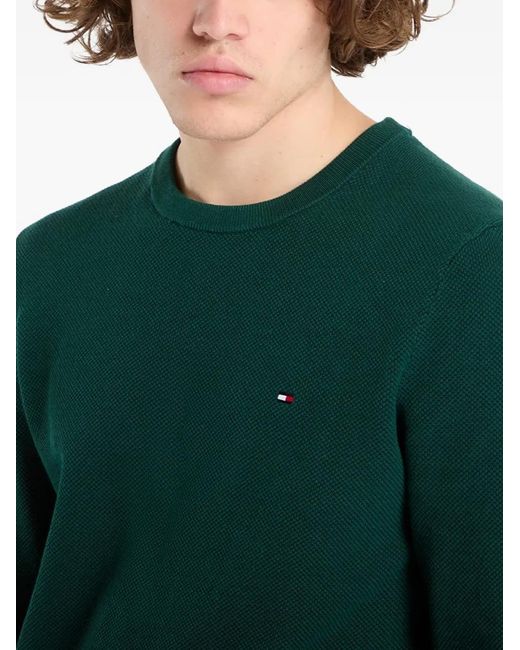Tommy Hilfiger Green Logo-Patch Waffle-Knit Sweater for men