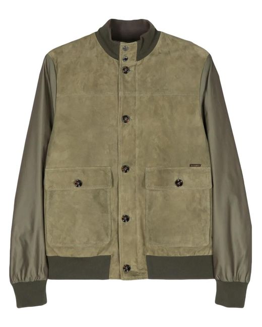 Moorer Green Contrast-Panel Suede Bomber Jacket for men