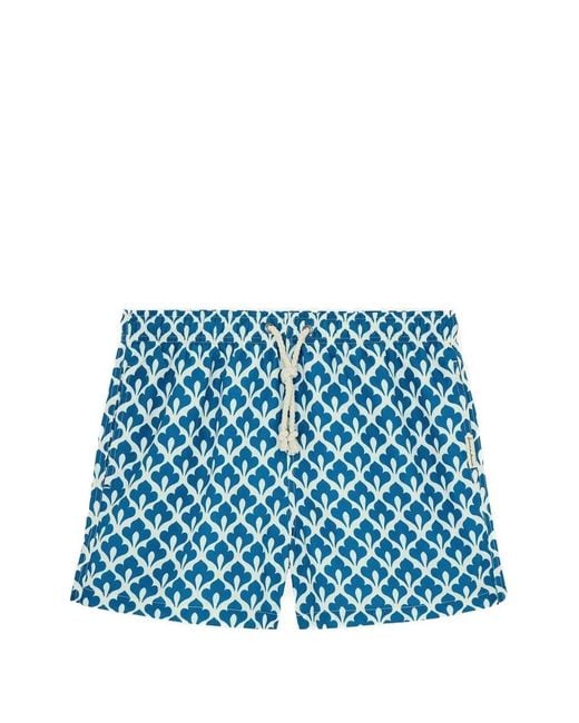 GASSA D'AMANTE Blue Sanremo Geometric-Print Drawstring Swim Shorts for men