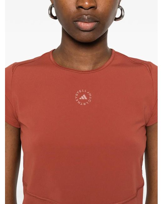 Adidas By Stella McCartney Red Logo-Print T-Shirt
