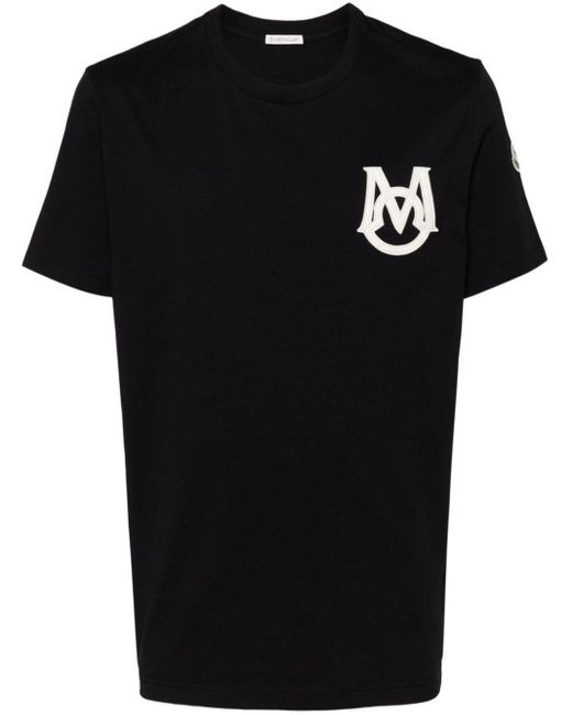 Moncler Black Logo-Patch Cotton T-Shirt for men