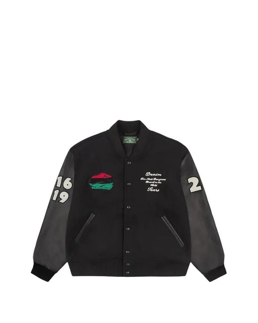 DENIM TEARS Black Varsity Bomber Jacket for men