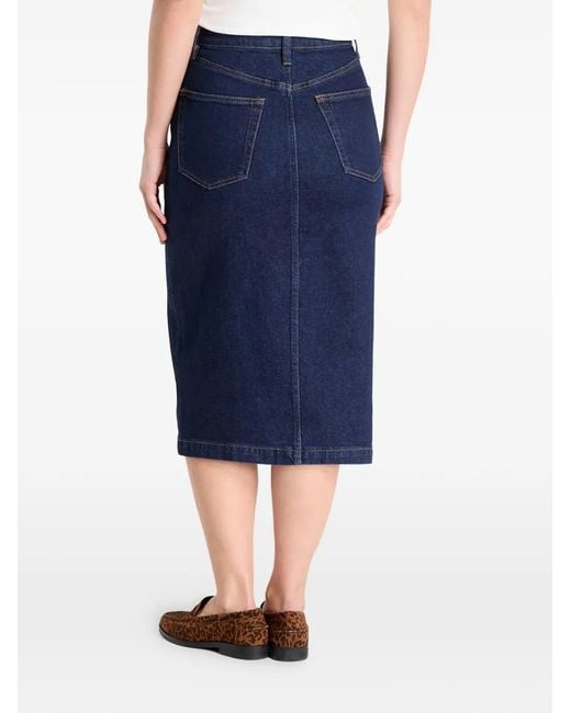 Calvin Klein Blue Denim Zip-Fastening Midi Skirt