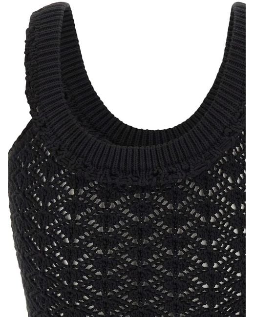 Blumarine Black Crochet Openwork Top