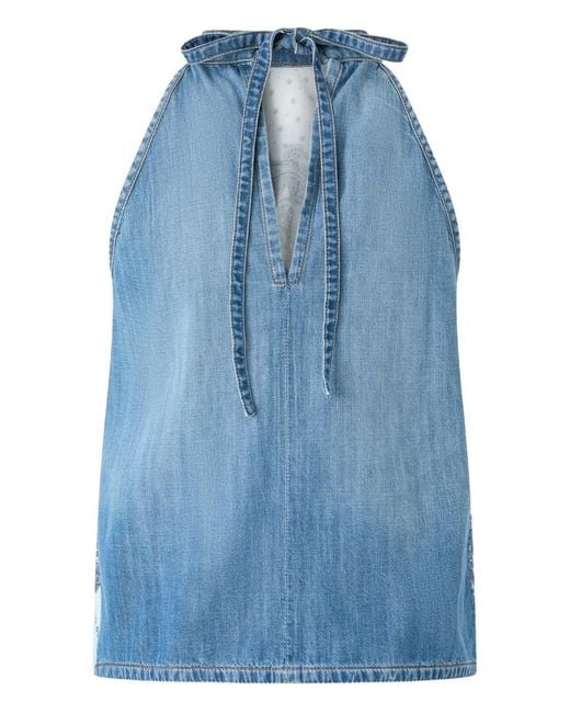 Pinko Blue Denim Top With Scarf Print