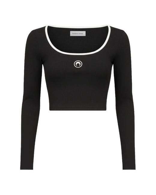 MARINE SERRE Black Logo-Embroidery Jersey Top
