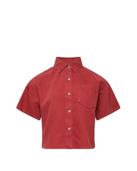 Rag & Bone Red Short-Sleeved Cropped Shirt