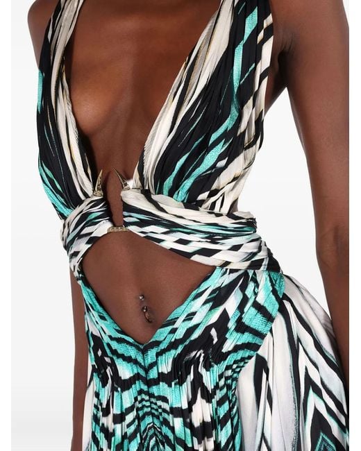 Roberto Cavalli Green Printed Maxi Dress