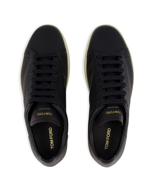 Tom Ford Blue Perforated Lace-Up Leather Sneakers for men