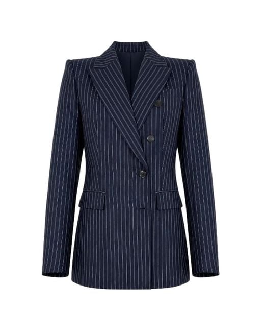 Pinko Blue Pinstripe-Pattern Double-Breasted Blazer