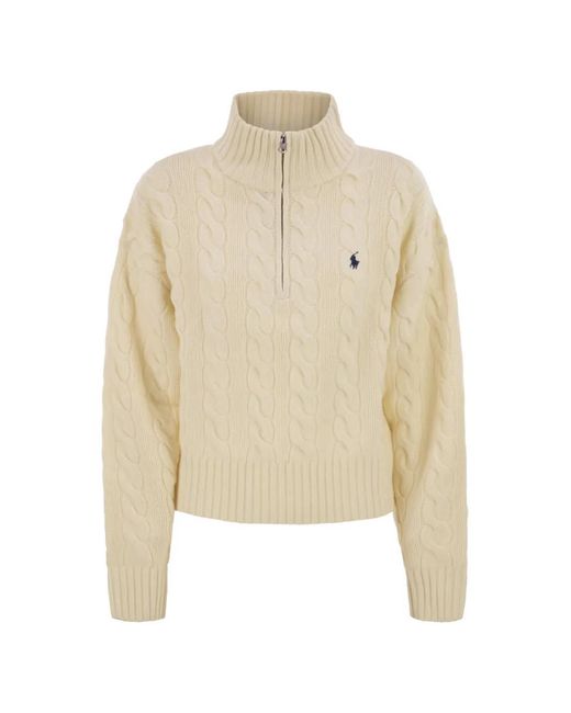 Polo Ralph Lauren Natural Cable Wool-Cashmere Half-Zip Jumper