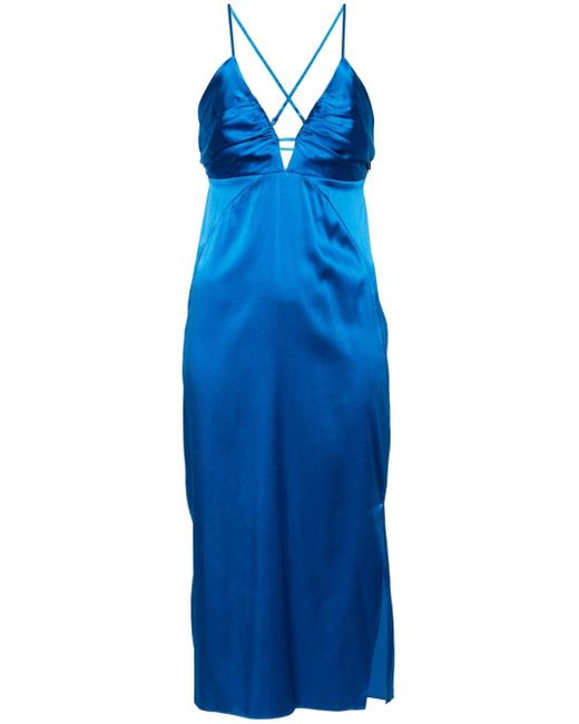 Calvin Klein Blue V-neck Satin Midi Dress