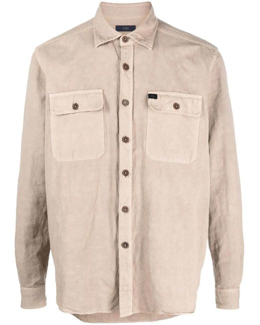 Fay Natural Logo-Patch Button-Up Shirt for men
