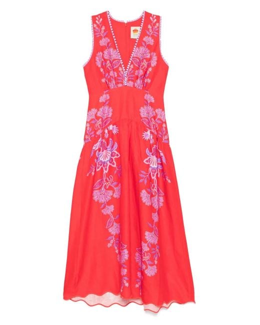 Vestido midi Porcelain Garden Farm Rio de color Red