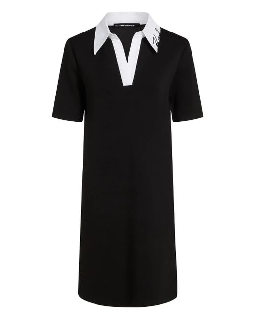 Karl Lagerfeld Black Signature-Collar Polo Dress