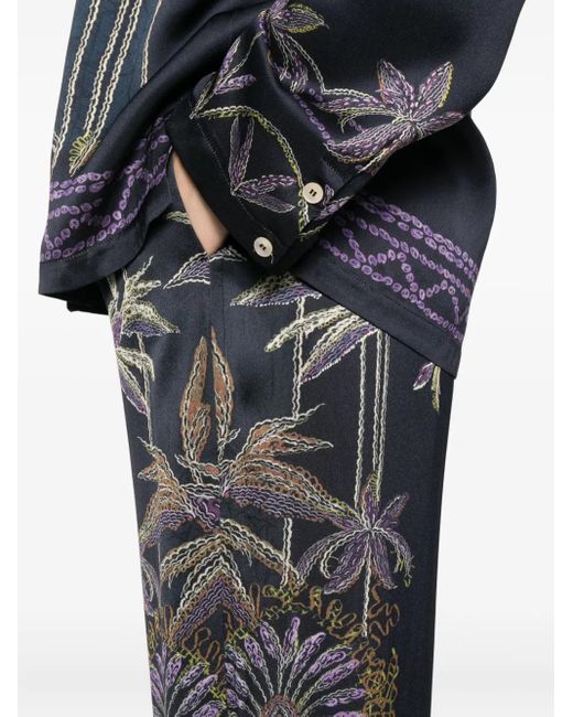Forte_forte Gray Wide-Leg Trousers With Botanical Embroidery