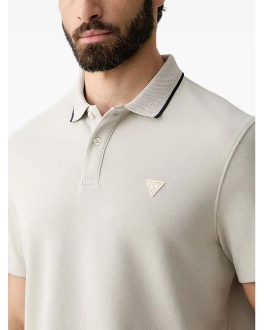 Guess White Logo-Patch Buttoned Polo Shirt for men