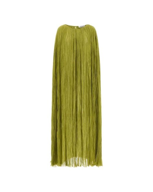 Federica Bonifaci Green Pleated Silk Maxi Dress