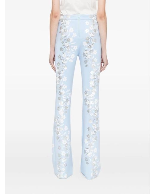 Cynthia Rowley Blue Floral-Print Trousers