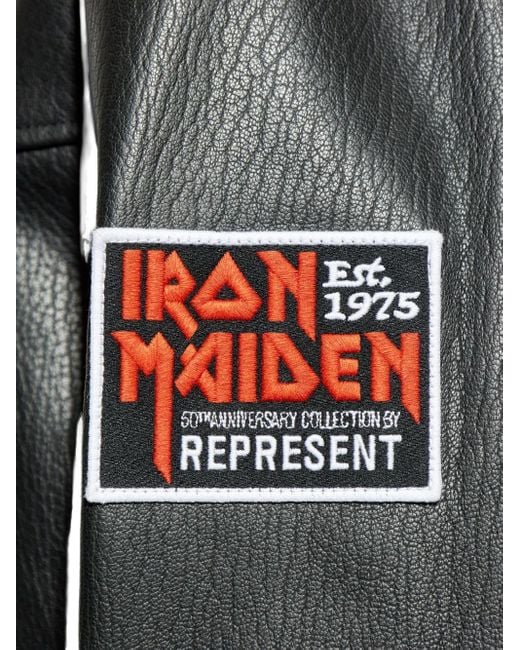 メンズ Represent X Iron Maiden Trooper スタッズ レザージャケット Black