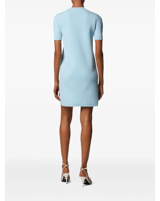 Versace Blue Wool-Cashmere Knit Shirt Dress