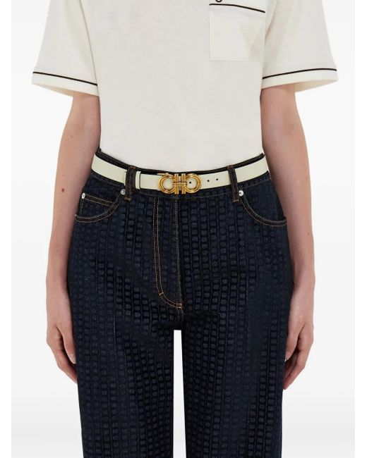 Ferragamo White Gancini Adjustable Reversible Belt