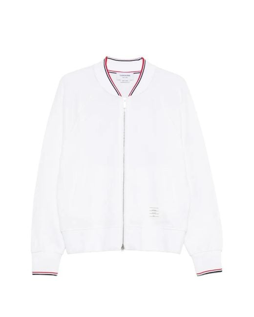 Thom Browne White Zip-Up Bomber Jacket for men