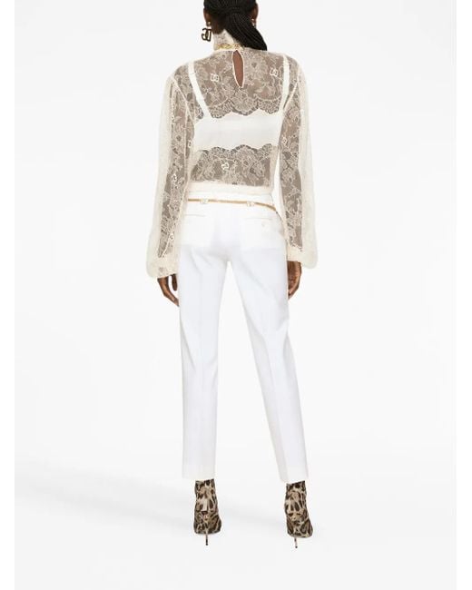 Dolce & Gabbana White Sheer-lace Top