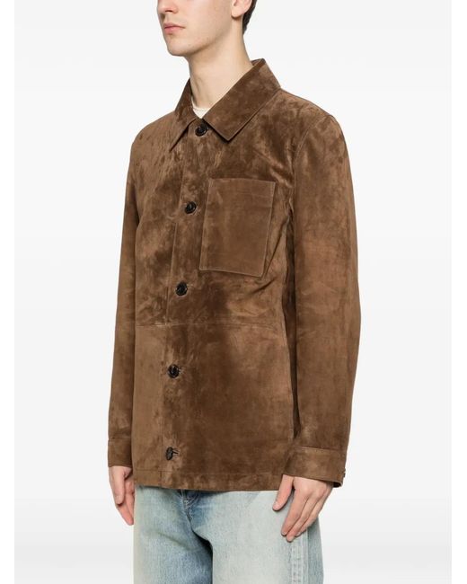 Yves Salomon Brown Buttoned Suede Jacket for men