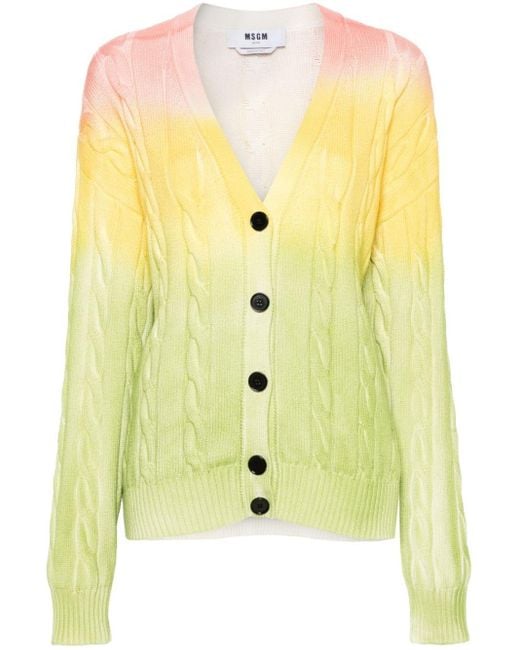 MSGM Yellow Ombré-effect Cable-knit Cardigan