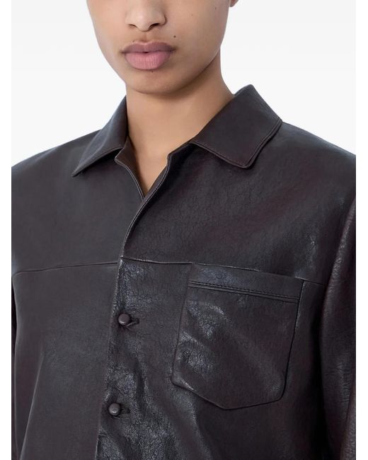Saint Laurent Blue Textured Button-Down Leather Jacket
