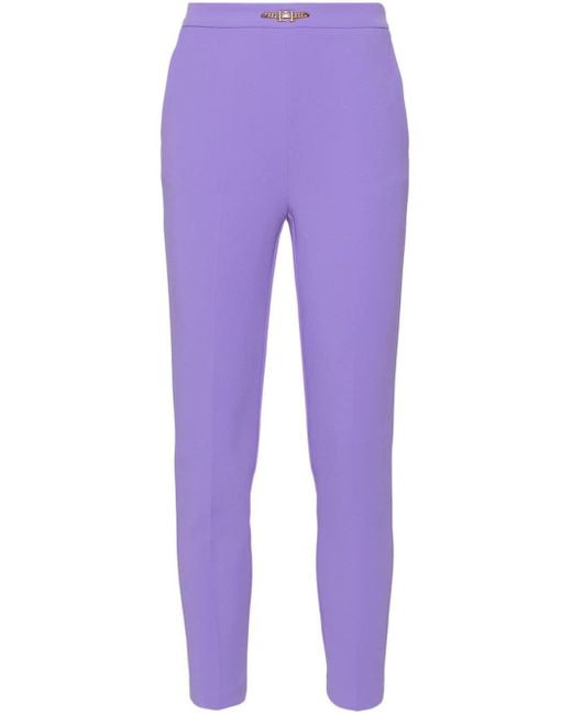 Elisabetta Franchi Purple Logo-plaque Crepe Tapered Trousers
