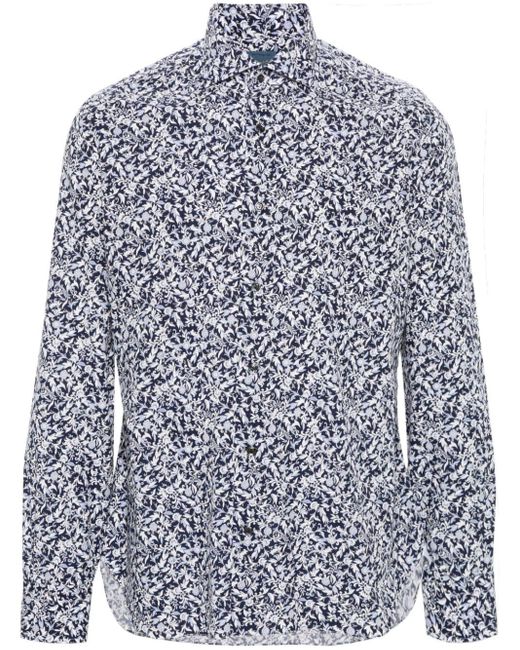 Barba Napoli Blue Floral-print Cotton Shirt for men