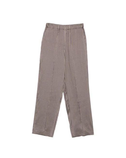 Alysi Gray Vertical-Stripe Elasticated-Waist Trousers