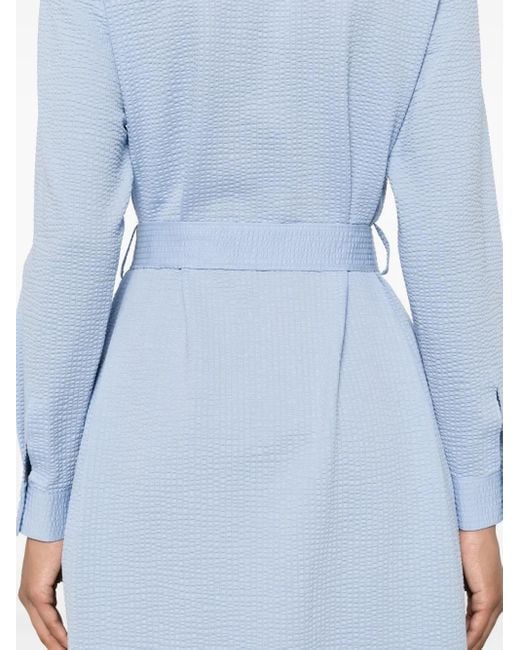 Harris Wharf London Blue Seersucker Belted Midi Dress
